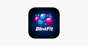 BlinkFitt gameplay showing neon human figure with exercise reps and glowing spheres